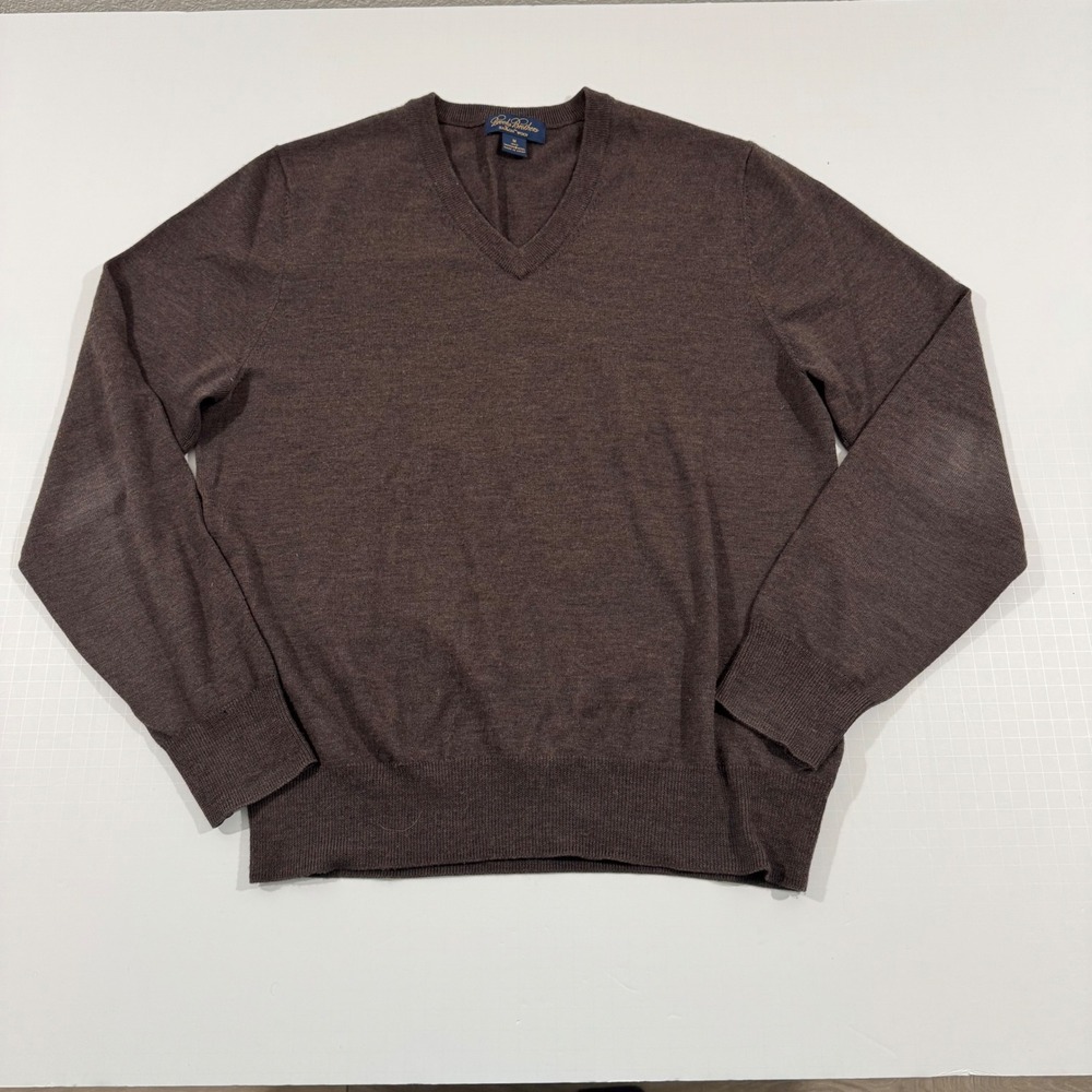 Brooks Brothers Sweater Mens M Brown Saxxon Wool V-Neck Long Sleeve Solid